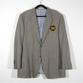 Grey linen/cotton M& S Man lined Blazer Up Cycle with "King" patch and "King Charles Spaniel" patch