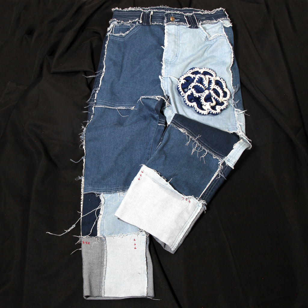 Denim Patch Jeans with crotched Flower