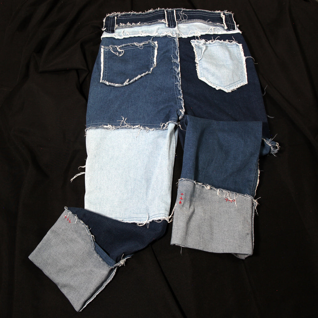 Denim Patch Jeans with crotched Flower