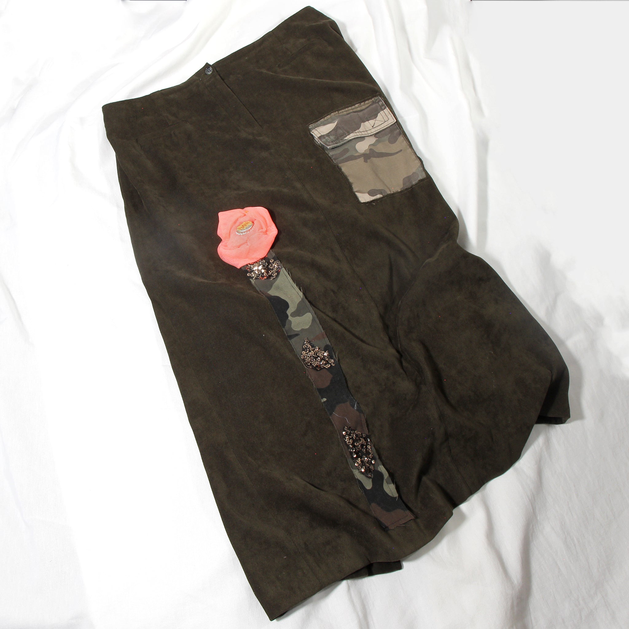 Up Cycle Forest Green Corduroy Long Skirt