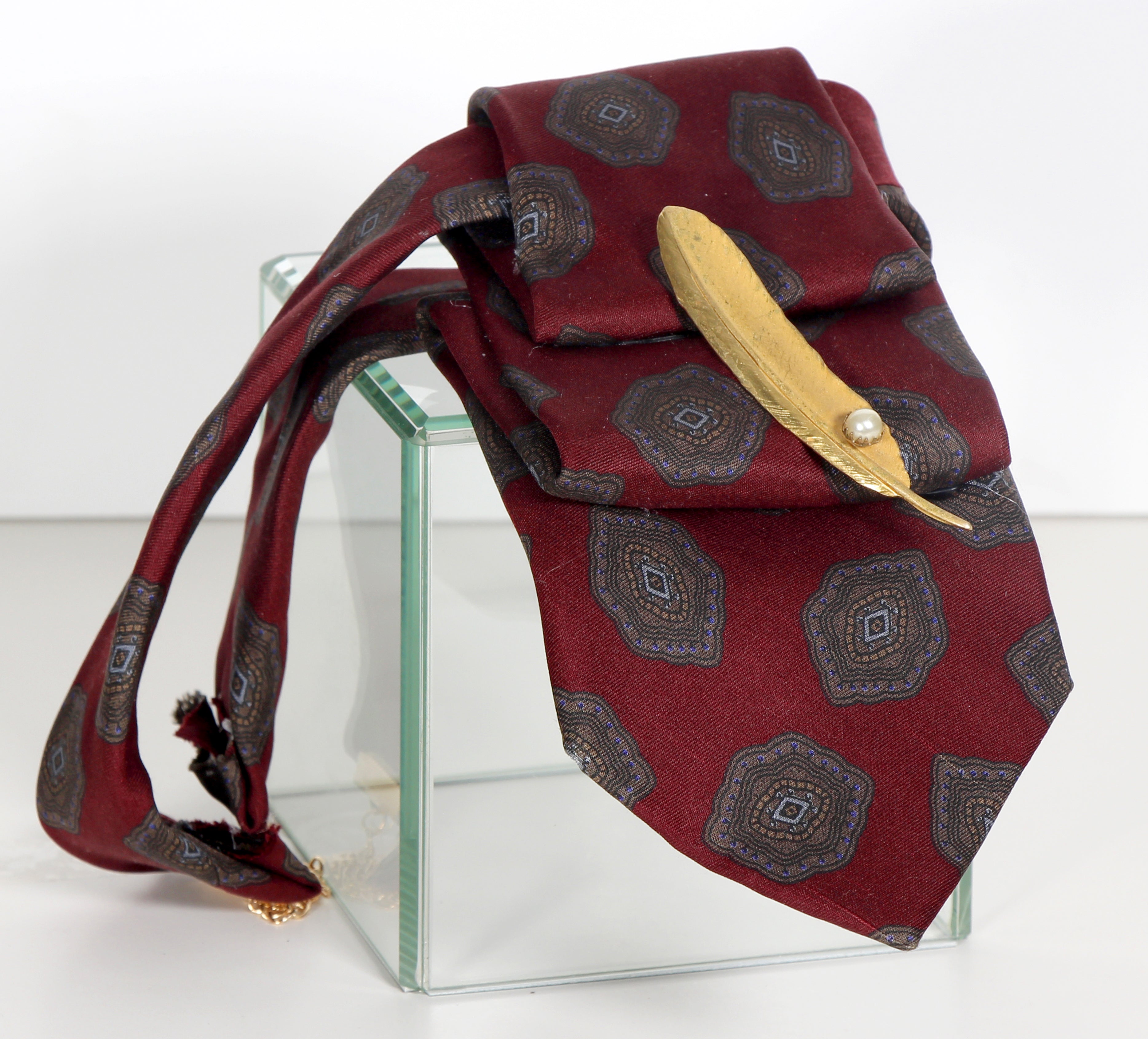 Up Cycled Men's Tie with Vintage Broach