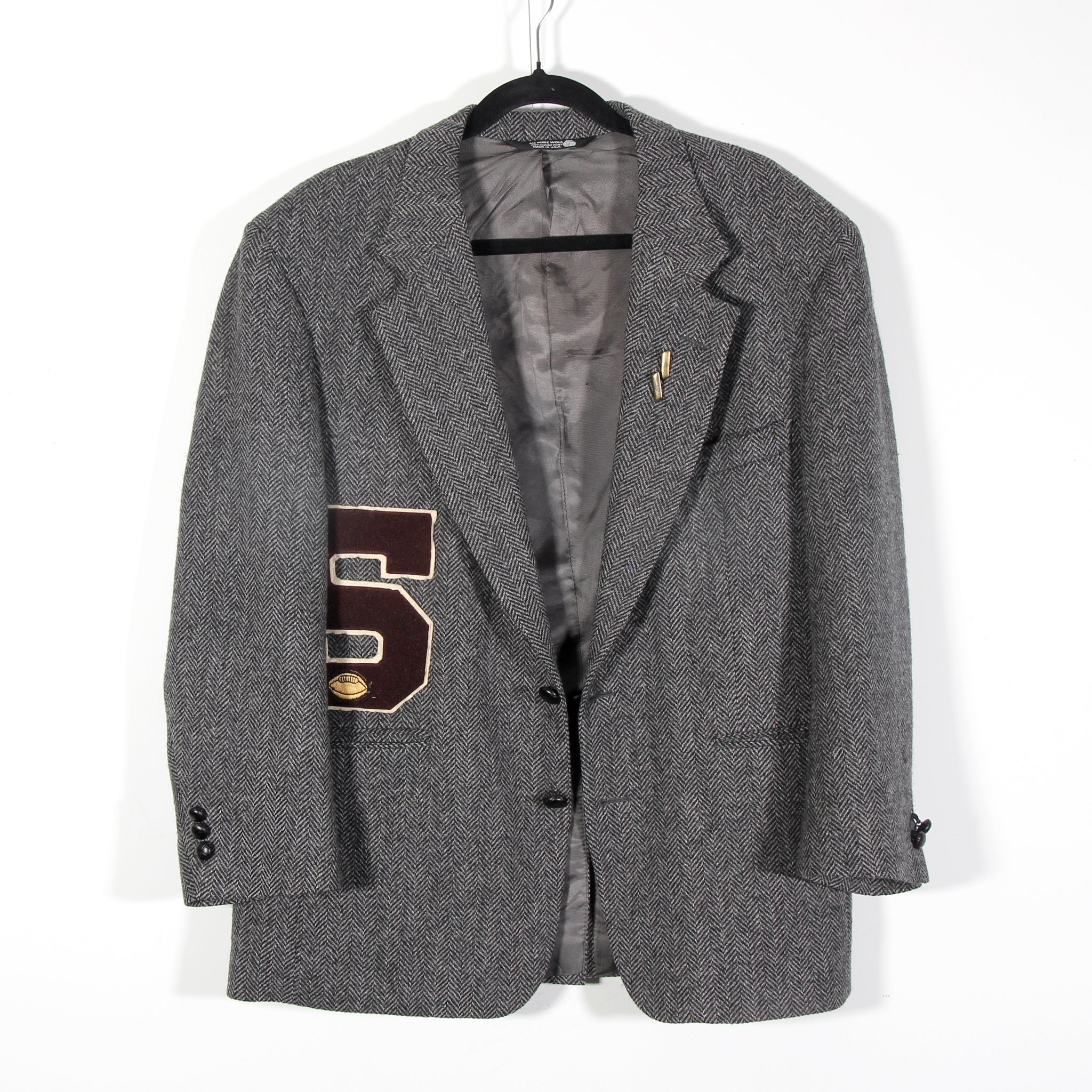 Men's Wool Blazer with Vintage Varsity Letter