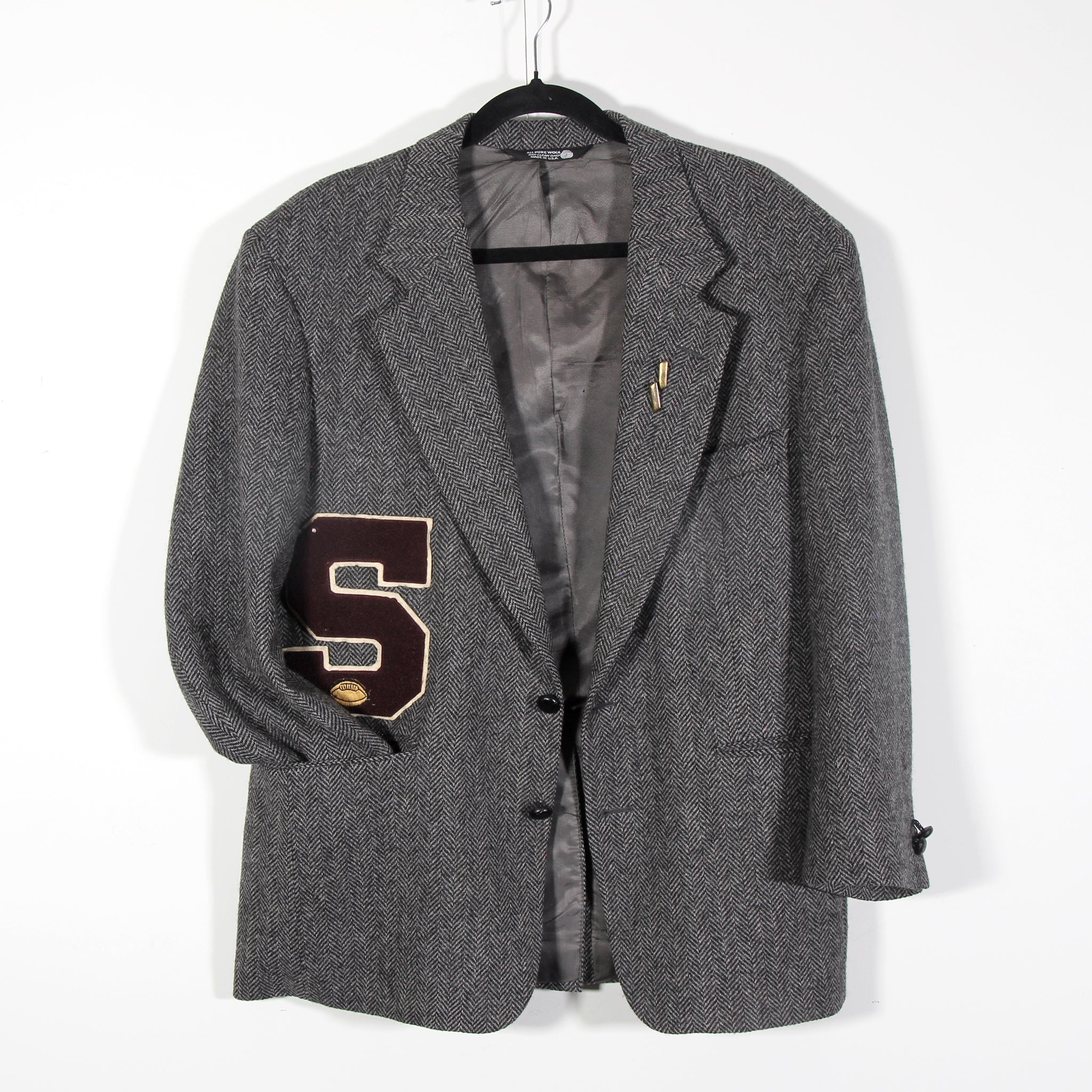 Men's Wool Blazer with Vintage Varsity Letter